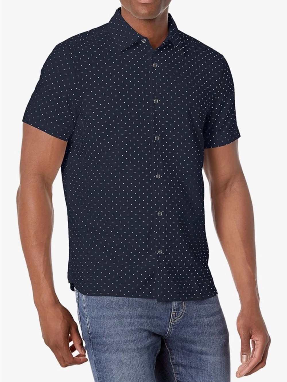 Perry Ellis Men's Navy Short-Sleeve Polka Dot Button-Up Shirt